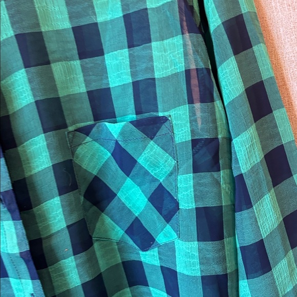 Faded Glory Teal and Navy Plaid ladies Shirt large - Picture 2 of 3